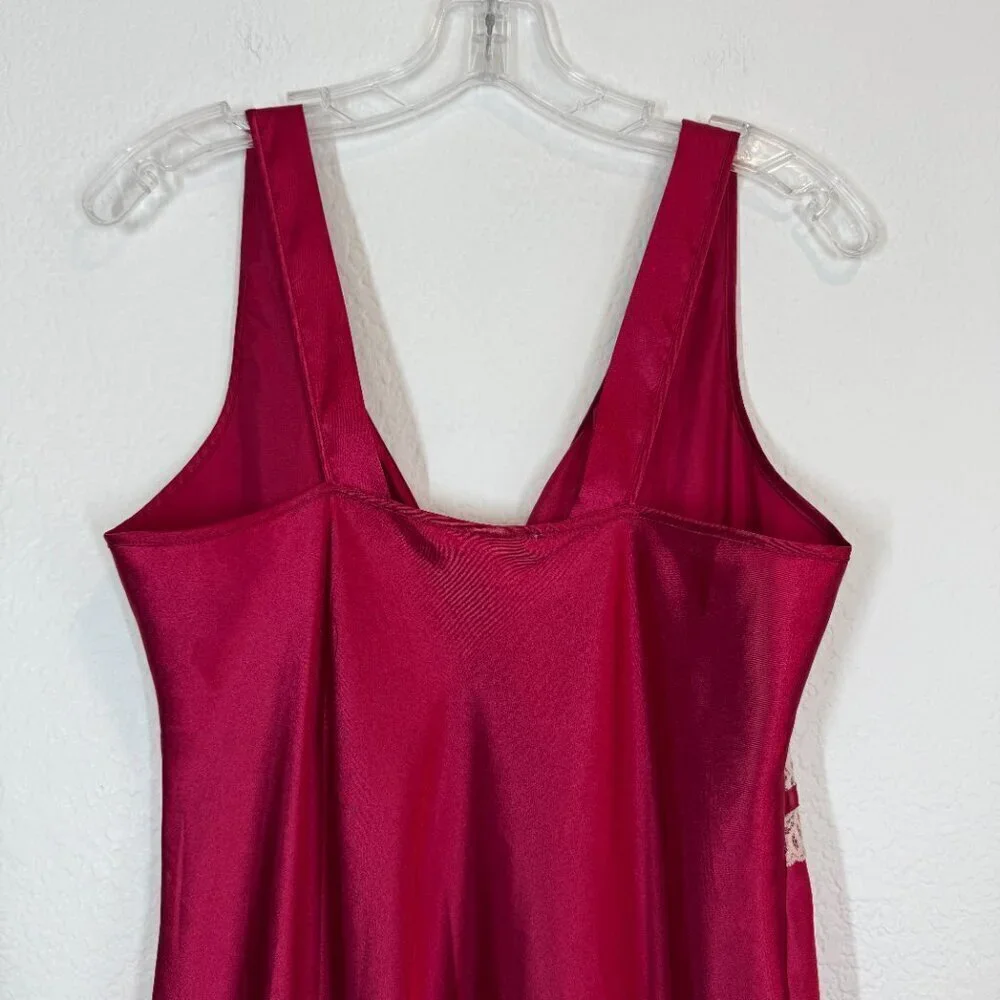 Vintage Red Satin Nightgown Slip Dress Lace Trim Medium - Picture 5 of 9